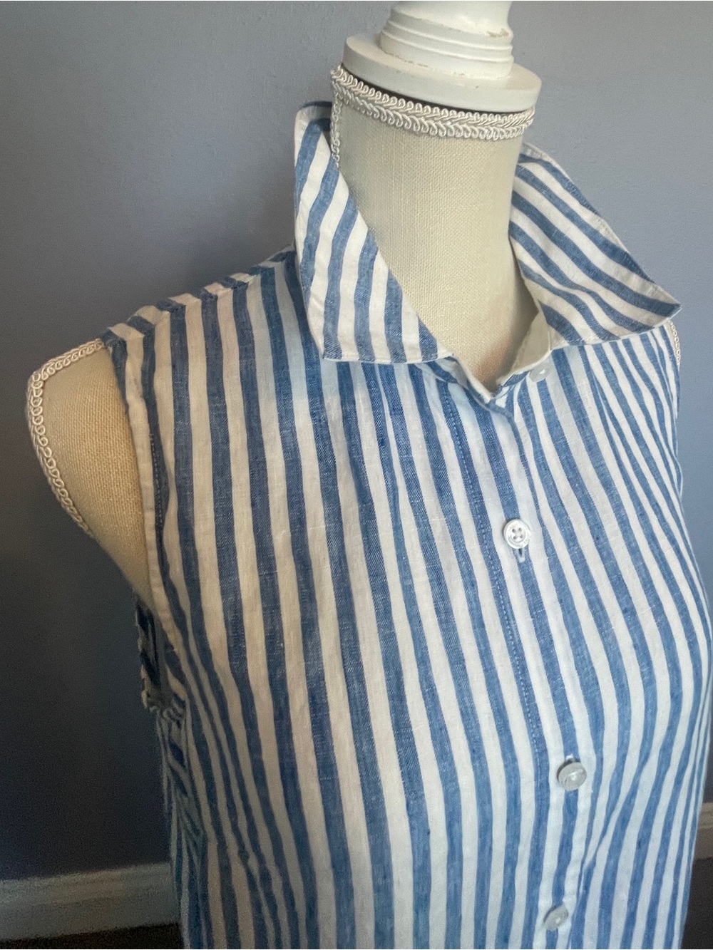 Tommy Bahama Cabana Linen Striped Sleeveless Button-Front Top size M